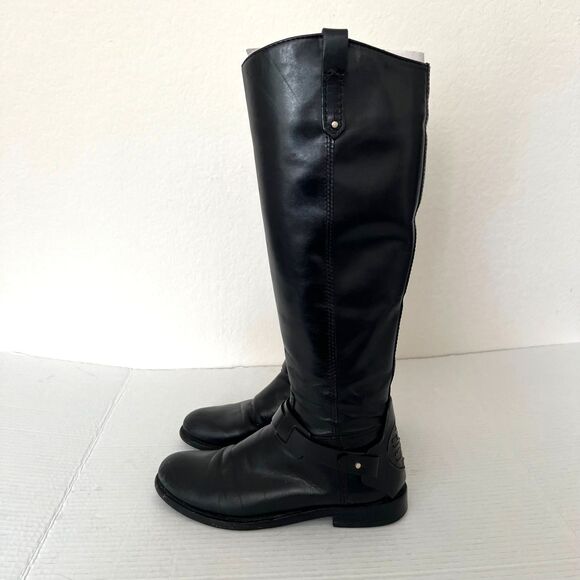 TORY BURCH Black Derby Tall Leather Riding Boots Womens 6 US - Picture 3 of 13